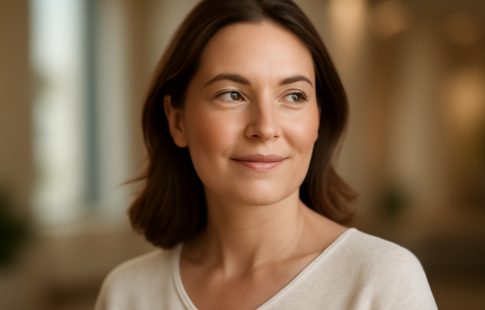 How Does a Plasma BioFiller Lift Compare to Traditional Dermal Fillers? Woman with restored cheek and under-eye volume after Plasma BioFiller treatment for natural facial rejuvenation.
