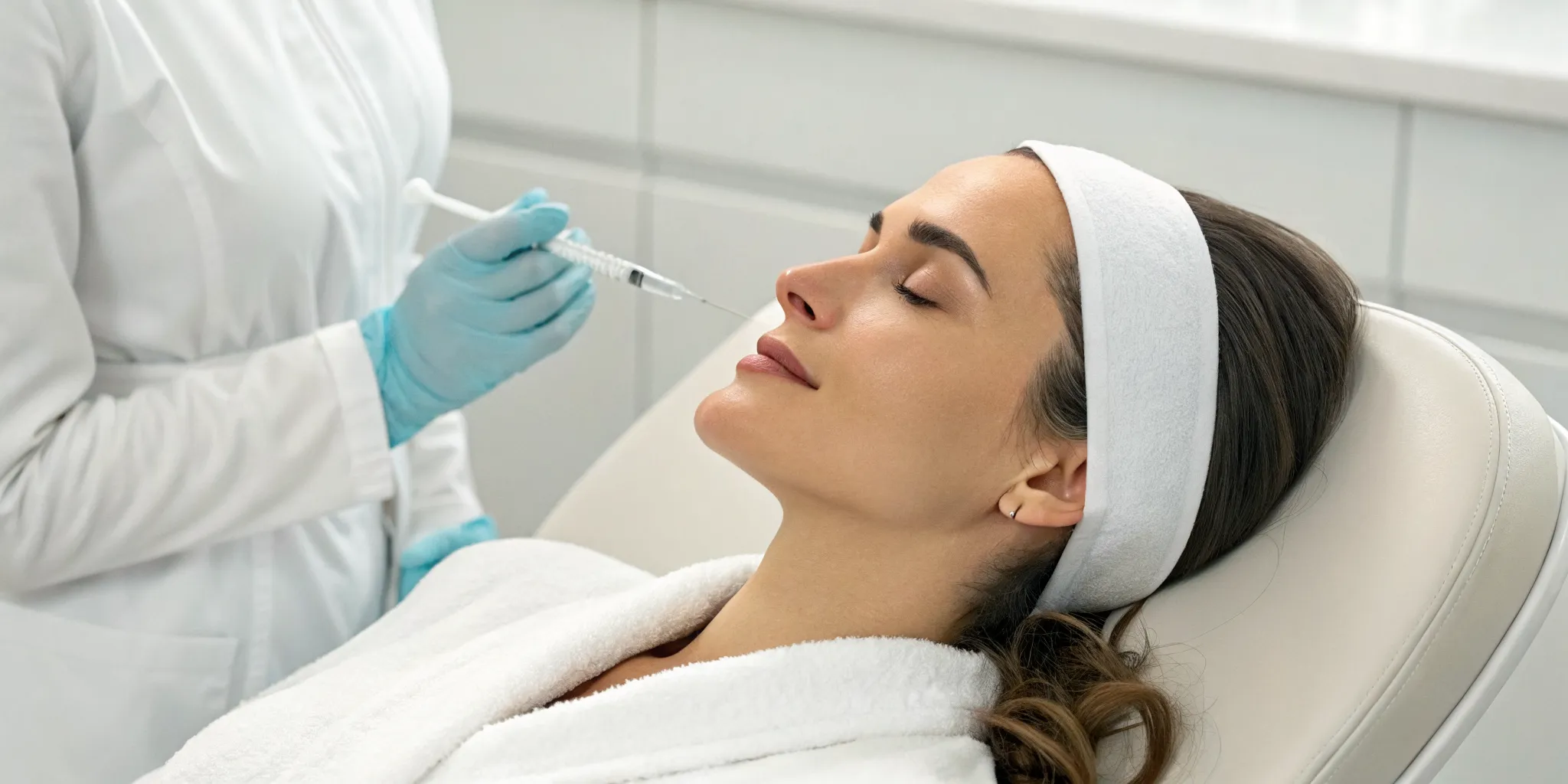 Woman undergoing nose reshaping with fillers by an expert injector.