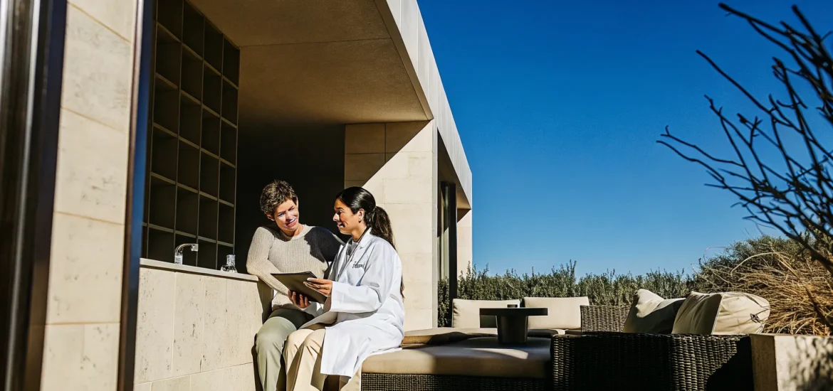 Patient discussing body contouring options with a medical provider in Tampa