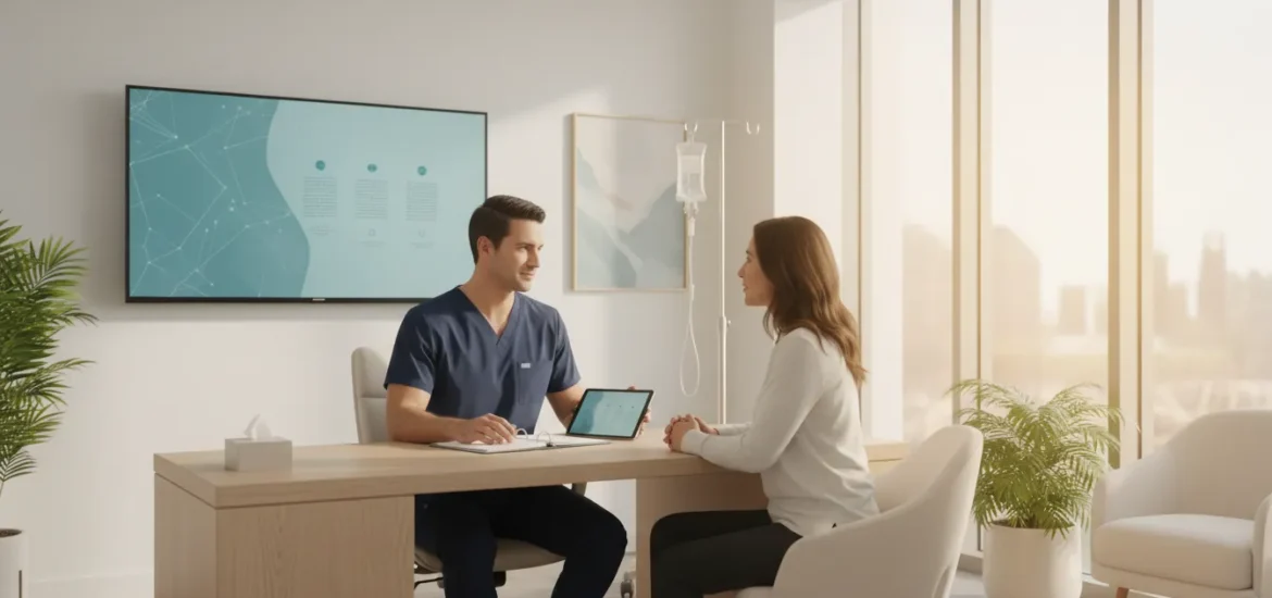 iv-therapy-tampa-consultation-questions-to-ask-616516 Provider discussing IV therapy Tampa consultation questions with a patient