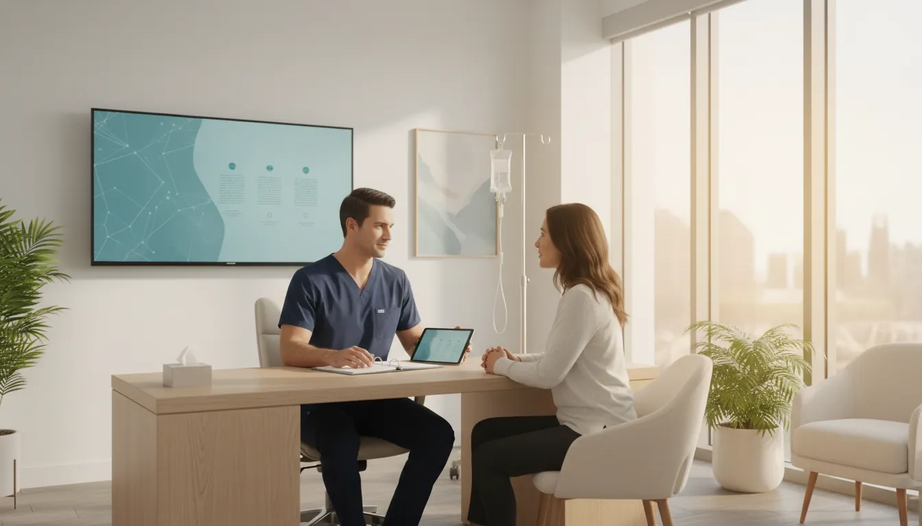 Provider discussing IV therapy Tampa consultation questions with a patient