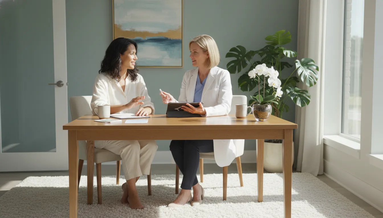 Patient discussing laser hair removal Tampa FL consultation with a clinical provider