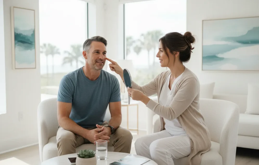 under-eye-filler-tampa-a-consultation-guide-212053 Patient discussing under eye filler Tampa concerns with a clinical provider