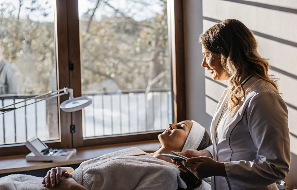laser-skin-resurfacing-tampa-resurfx-guide Patient discussing laser skin resurfacing with a clinical provider in Tampa