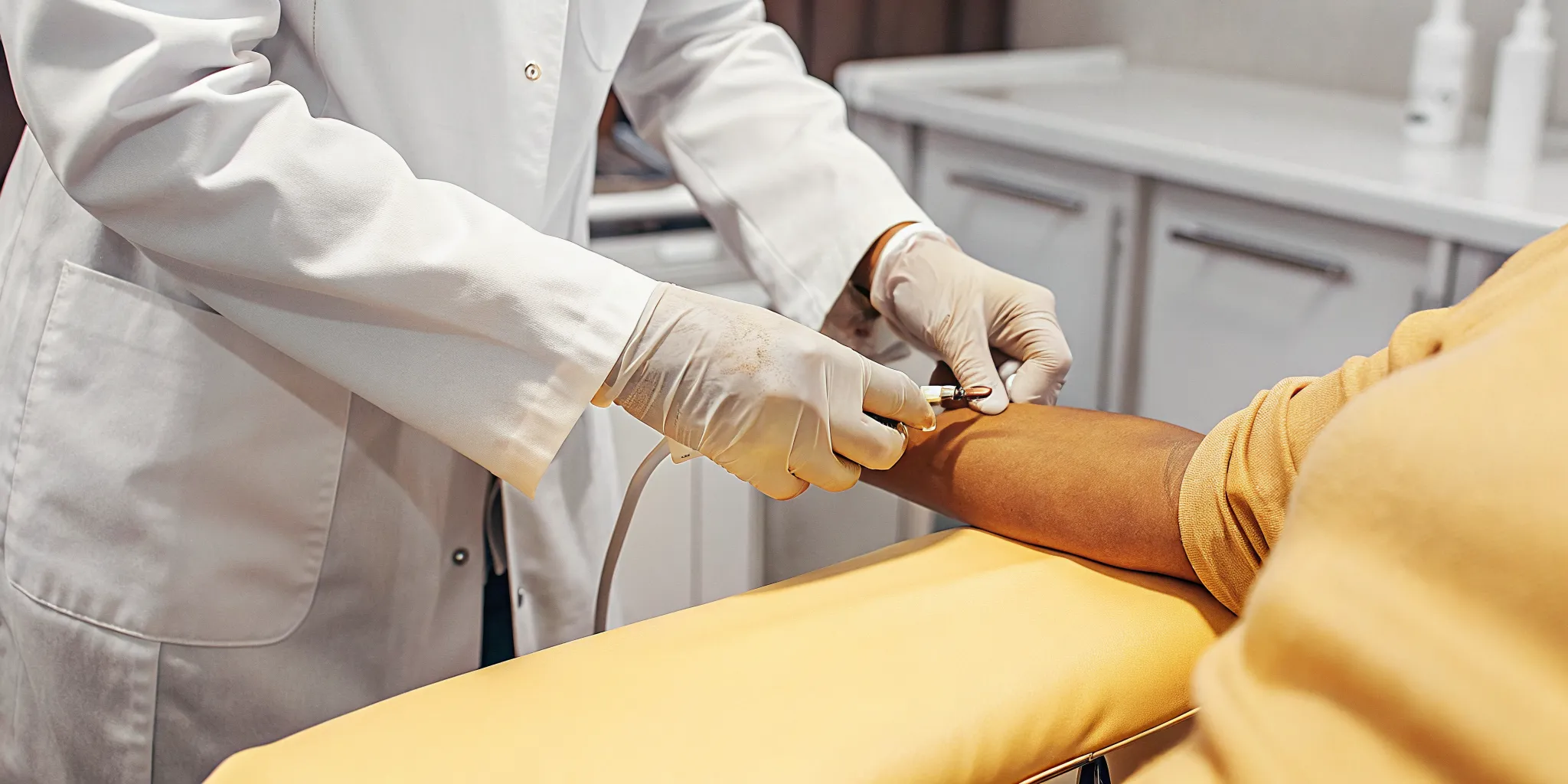 Medical professional preparing a centrifuge tube for PRP blood processing at a Tampa hair restoration clinic